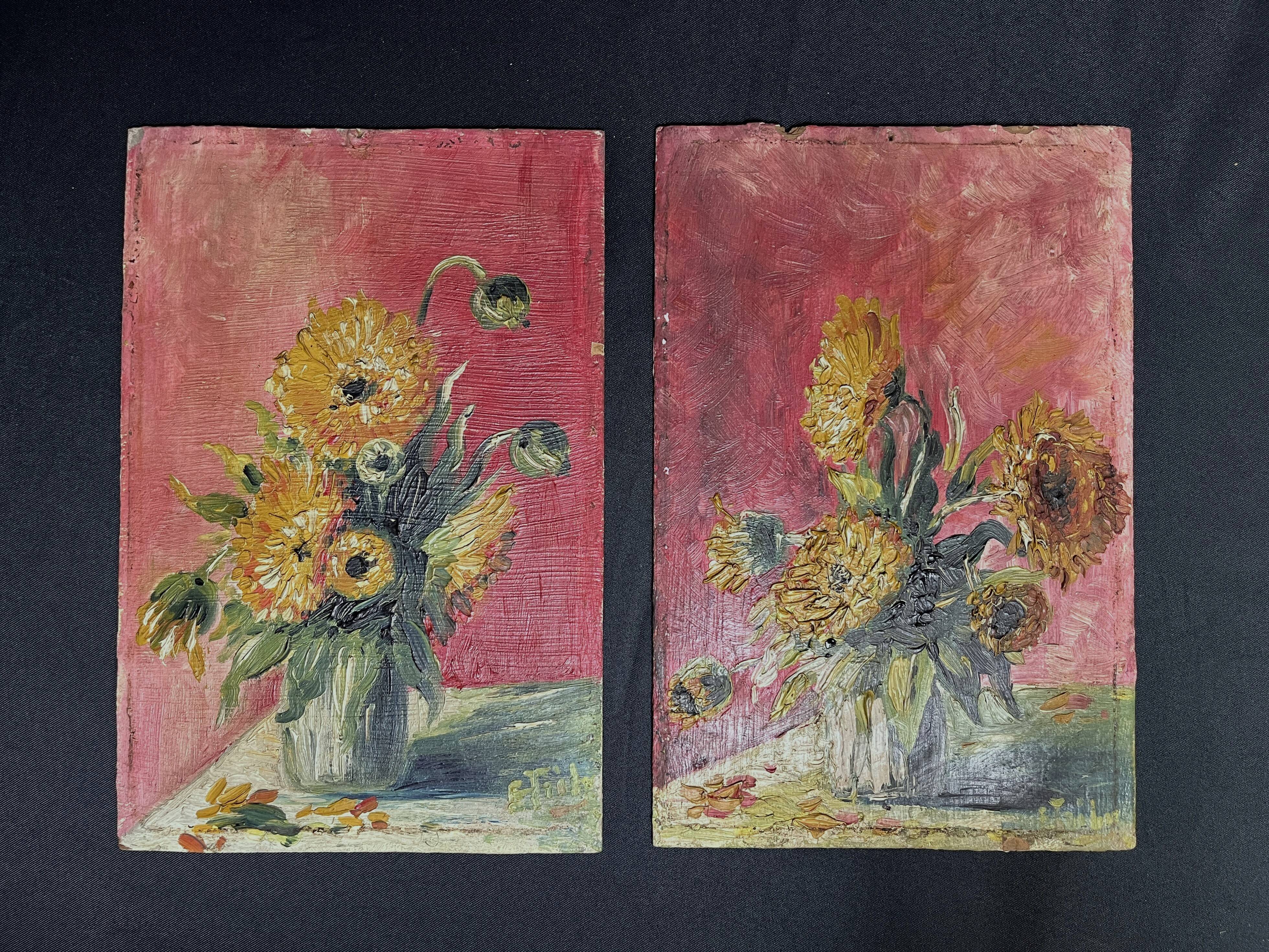 Oil on panel, pair of signed bouquet frames, early 20th century