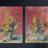 Oil on panel, pair of signed bouquet frames, early 20th century