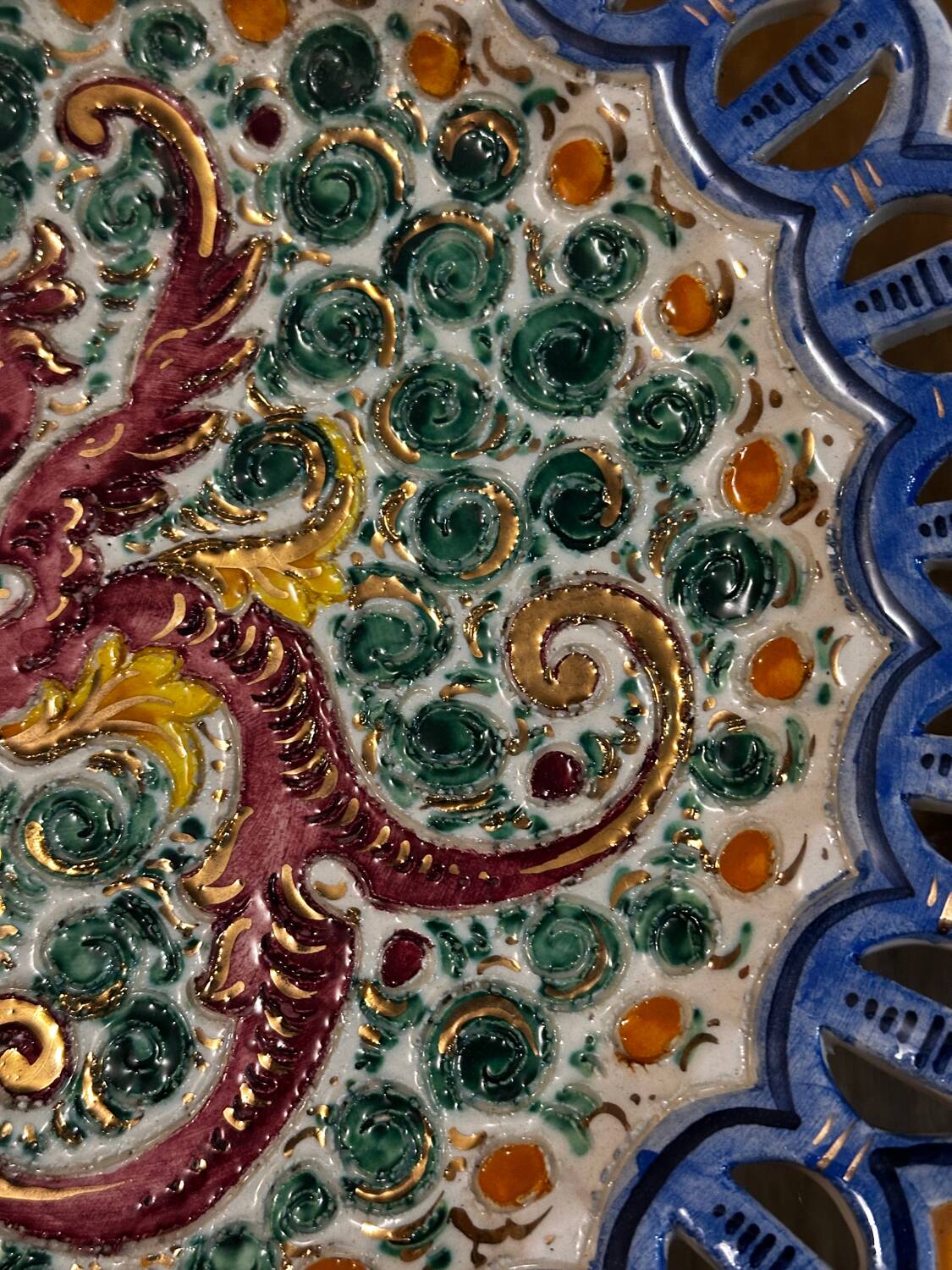 Plate / Ashtray in Massé Frères Earthenware - Relief Decoration of Dragon and F