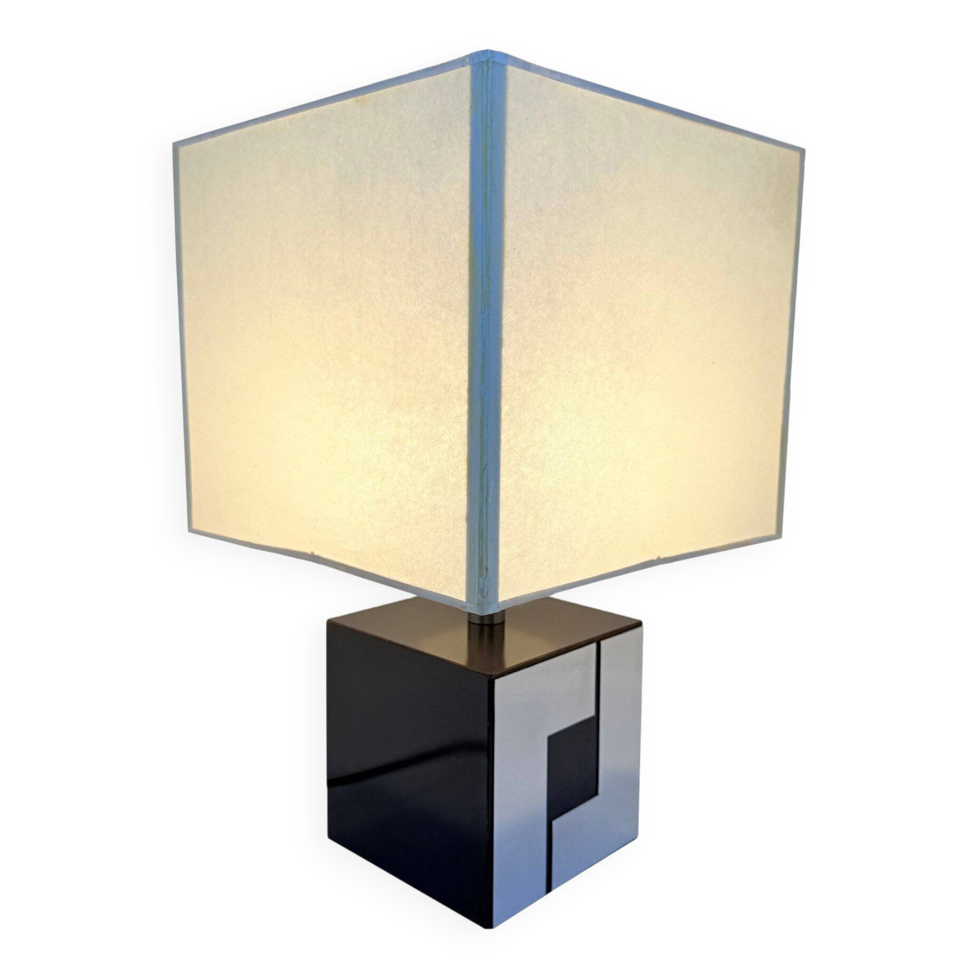 Vintage Cube Lamp • Wood & Metal • Art Deco • 1960