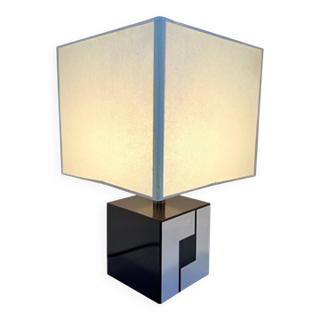 Vintage Cube Lamp • Wood & Metal • Art Deco • 1960
