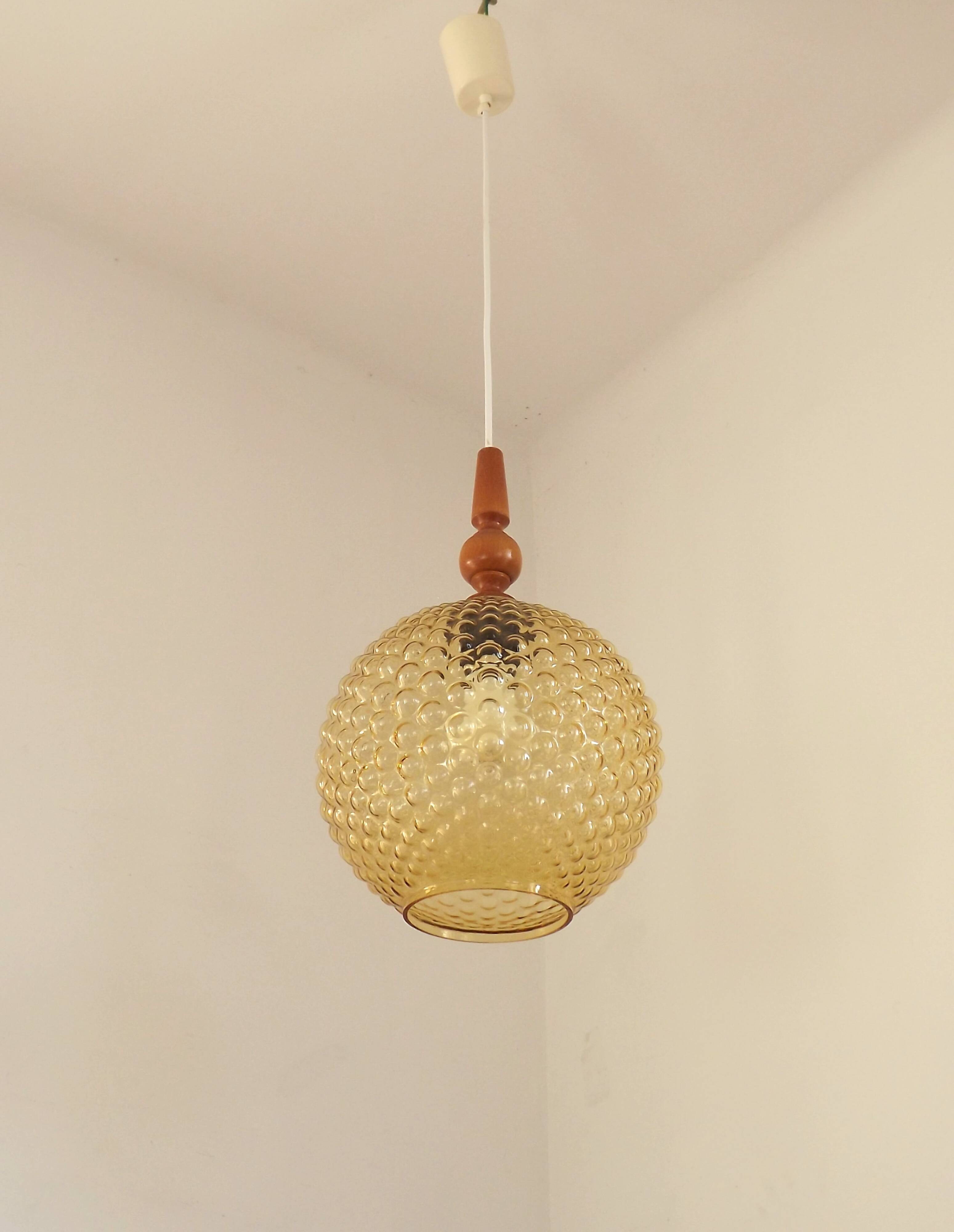 French Vintage Retro Ceiling Light (1960s/70s) Amber Bubble Glass Shade 5115