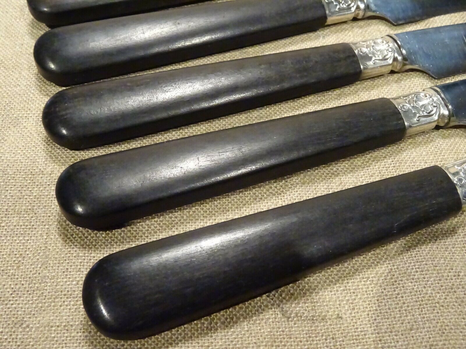 6 old knives handle ebony cutlery superior