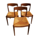 3 Niels Otto Moller chairs in teak and straw 60s