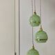 Vintage art deco triple globe pendant light in mint and gold glass