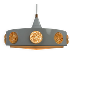 Pendant Lamp with Amber Glass Medallion Inserts — Vitrika, Denmark, 1960s