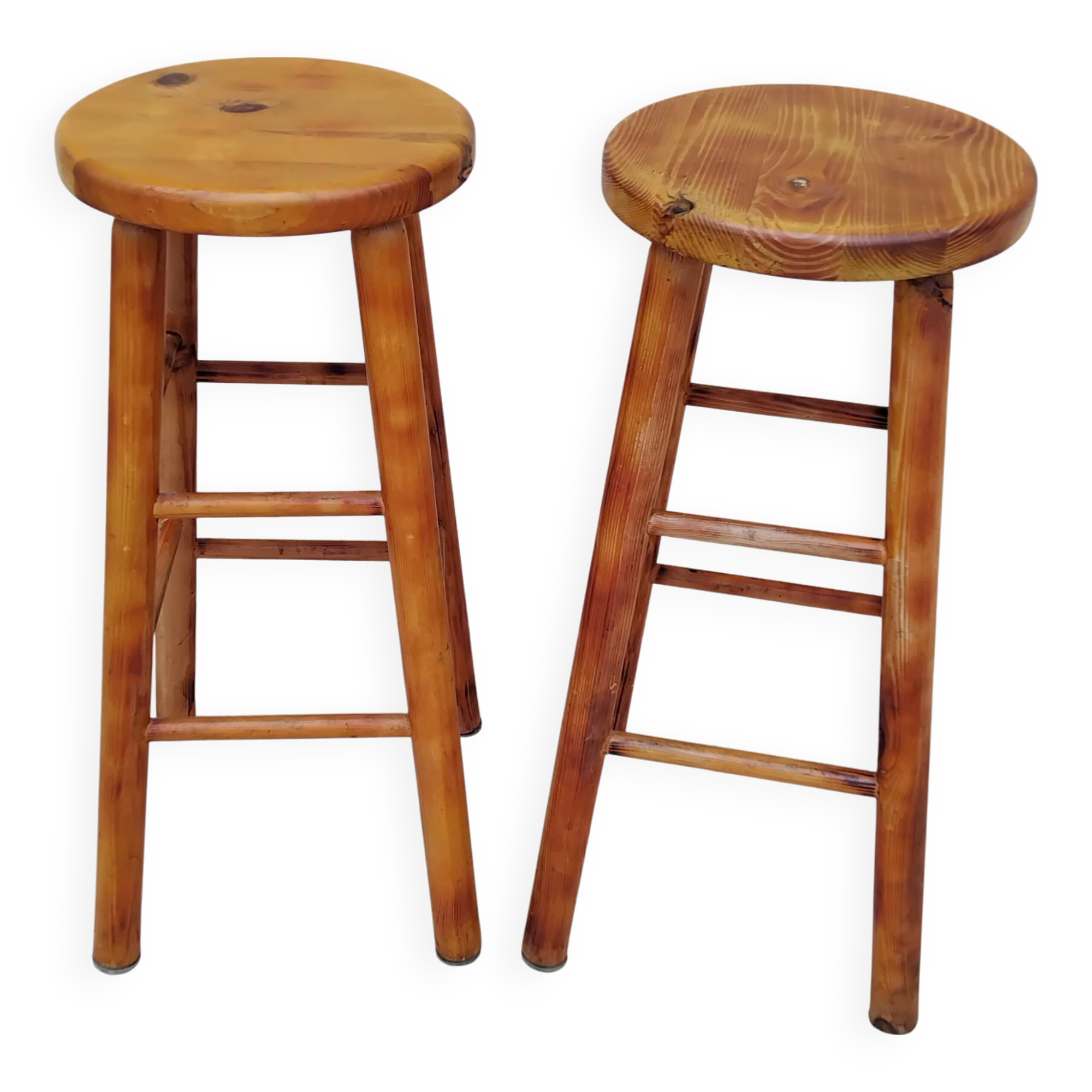 Pair of vintage high pine bar stools