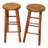 Pair of vintage high pine bar stools
