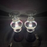 Lampes de table rustiques en bois de ferme portugaise avec abat-jour en verre torche, 1970s, Set de 2