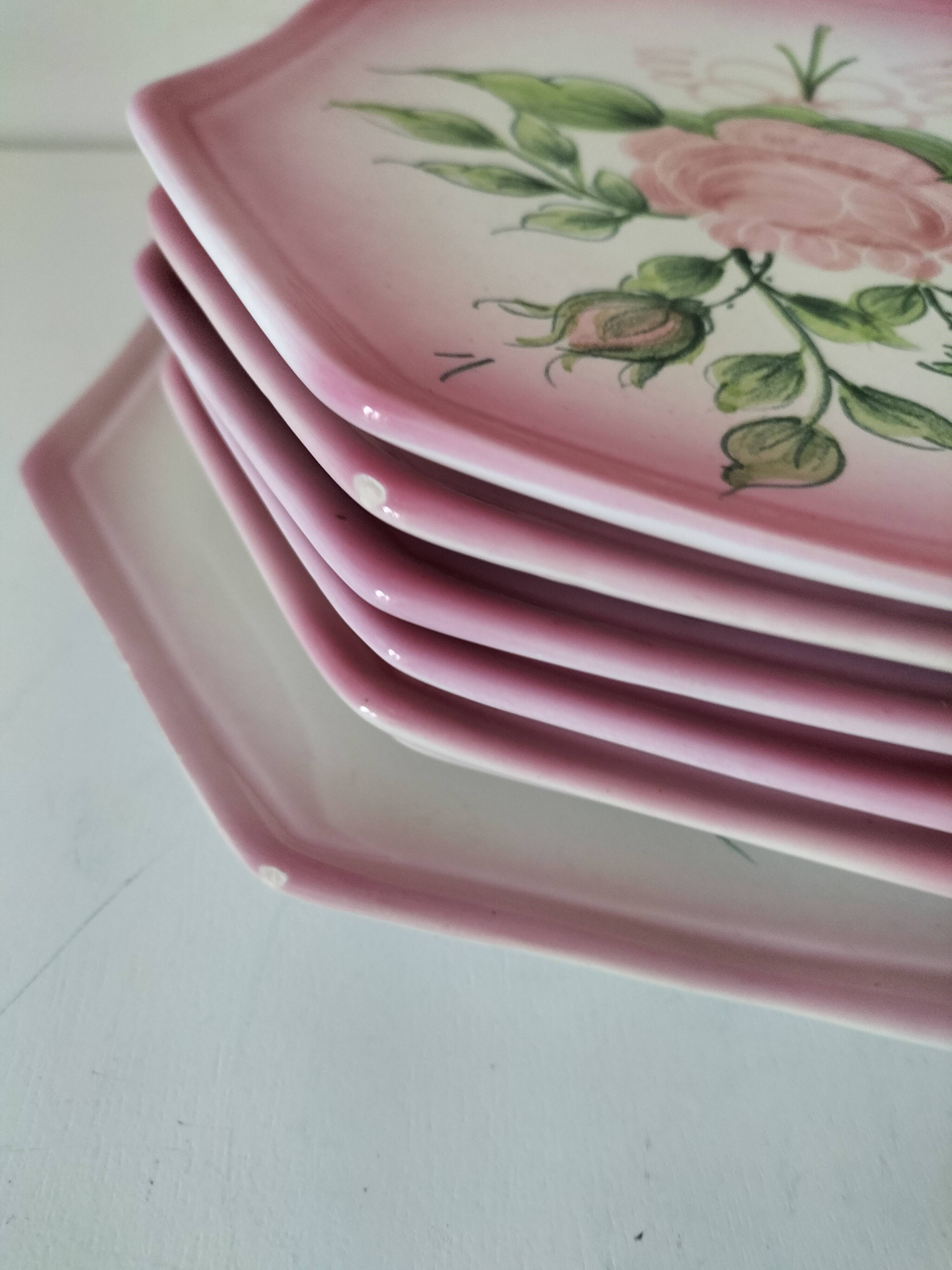 dessert plates and serving dish in earthenware – hand-painted decoration
