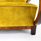 Pair of art deco beech wood armchairs, 1930's, newly upholstered