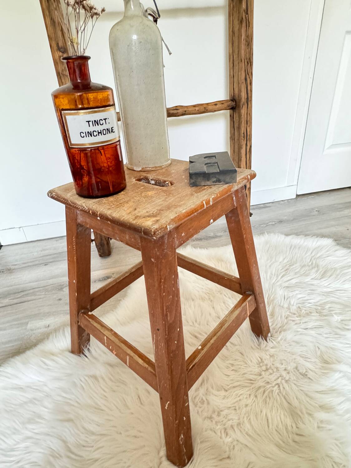 Old wooden painter's stool
