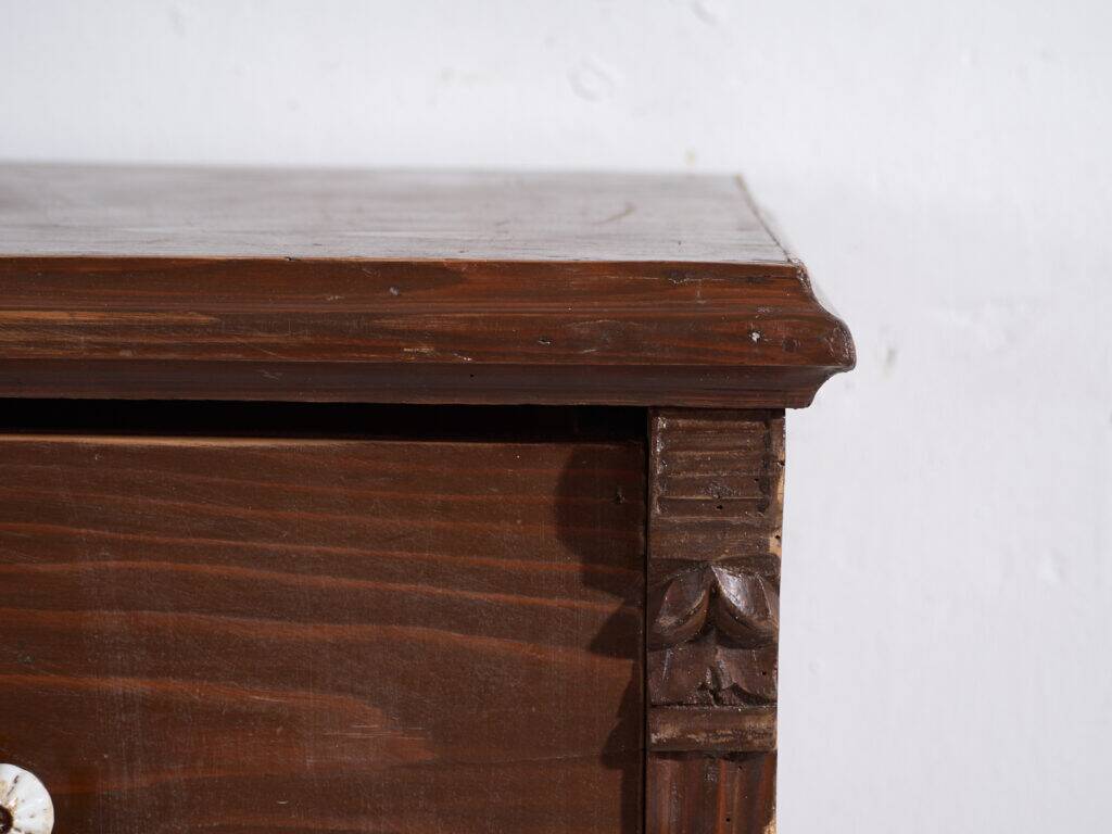 Antique solid pine chest of drawers – European rustic furniture with ceramic handles – circa 1900
