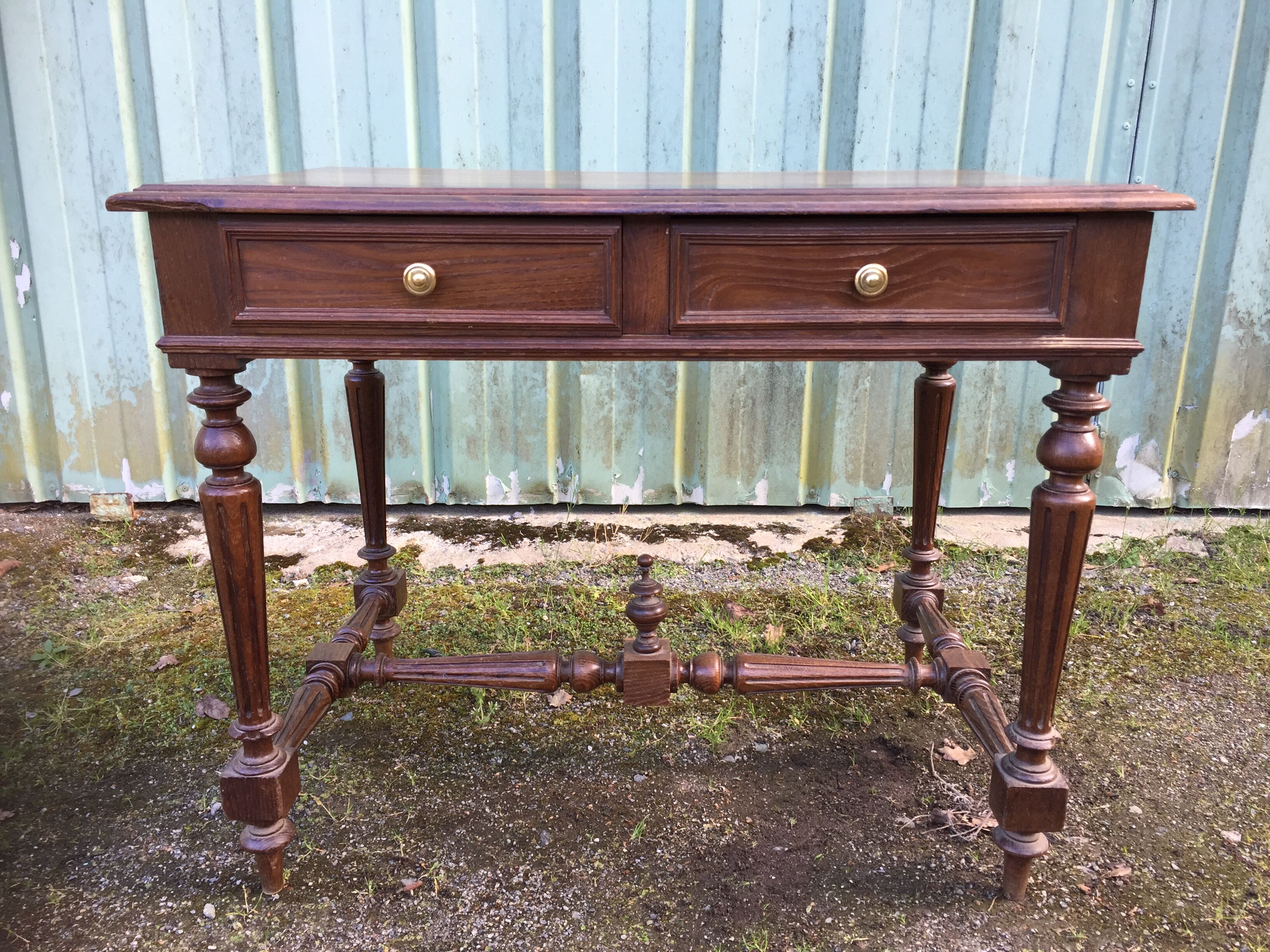 Vintage oak desk table with 2 drawers