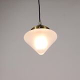 Up to 7 Art Deco brass pendant lights with conical glass shades, Vienna 1930s.