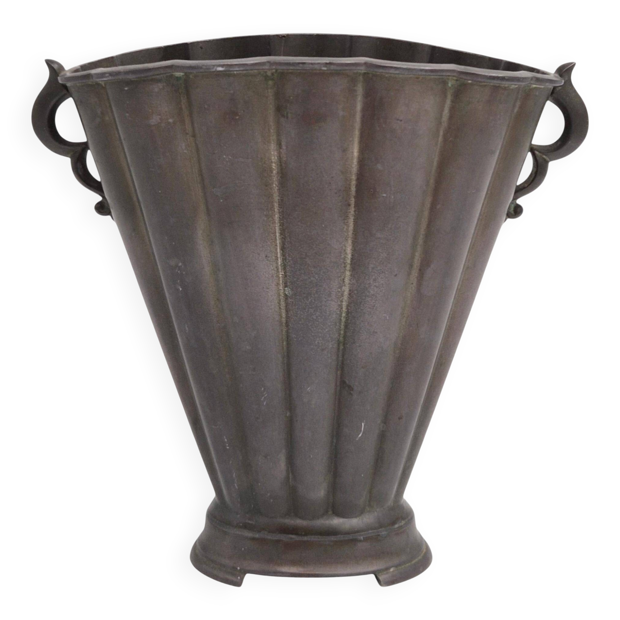 Vase sculptural en Diskometal par Just Andersen, années 1930 / Grâce danoise / Art Déco