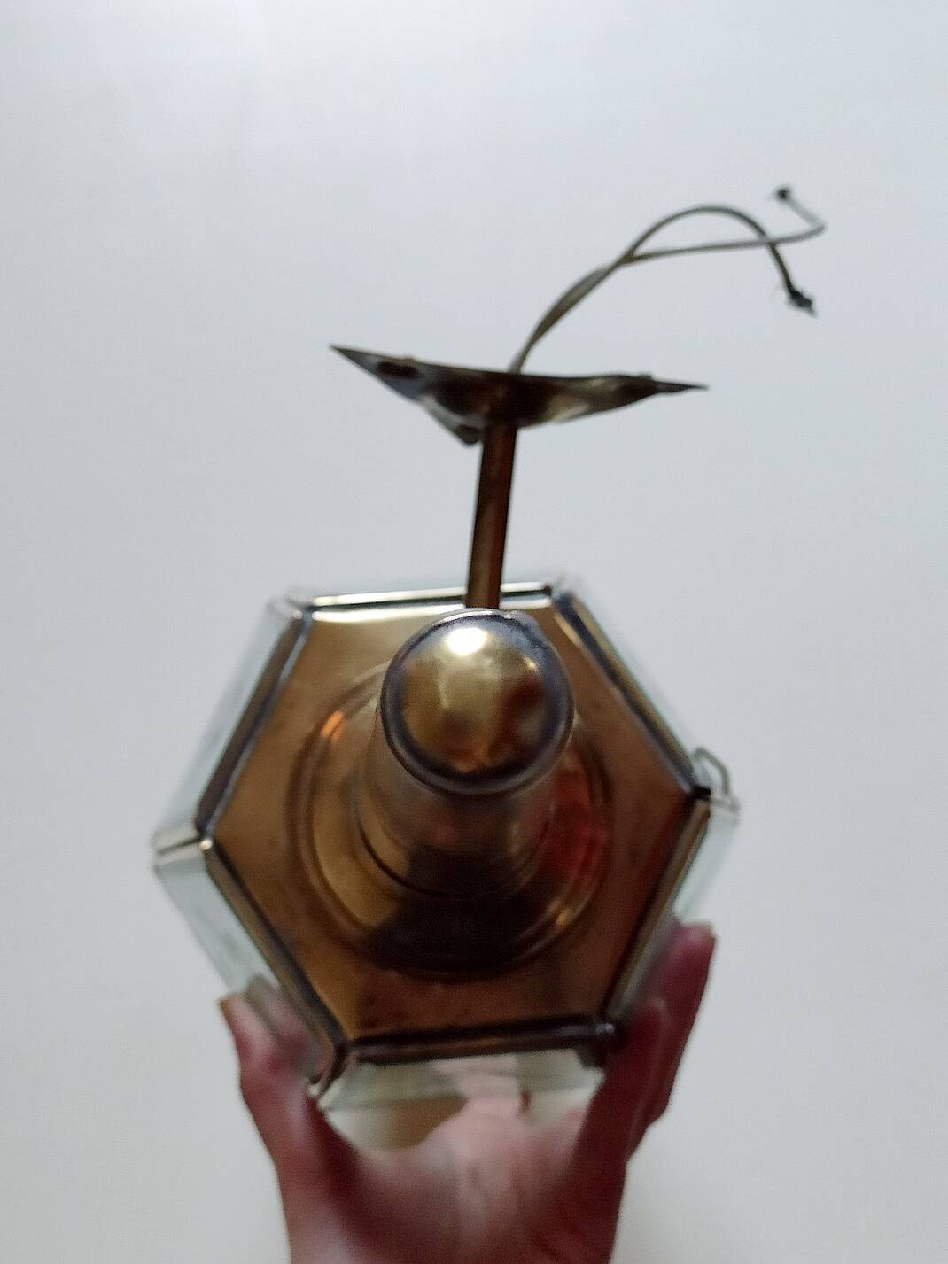 Electrified wall lamp cab lantern brass old engraved glass