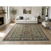 Contemporary Handmade Wool Area Rug, Turquoise Geometric Pattern Carpet for Living Room