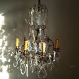 Old chandelier with tassels, bronze and crystal, 8 lights. Louis XV style.