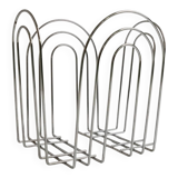 Vintage chrome-plated metal basket in Space Age 1980s design – silver storage for magazines, throws, 37x42x34 cm