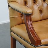 Set of 5 beautiful and luxurious cowhide Chesterfield dining/conference chairs in a light cognac colour