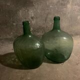 2 Dame-jeanne vertes plates