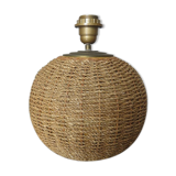 Ball lamp in rope, rattan, ceramic and brass 70s