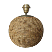 Lampe boule en corde, rotin, céramique et laiton années 70
