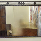 Large Art Deco mirror in hammered iron – Geometric decoration with rosettes