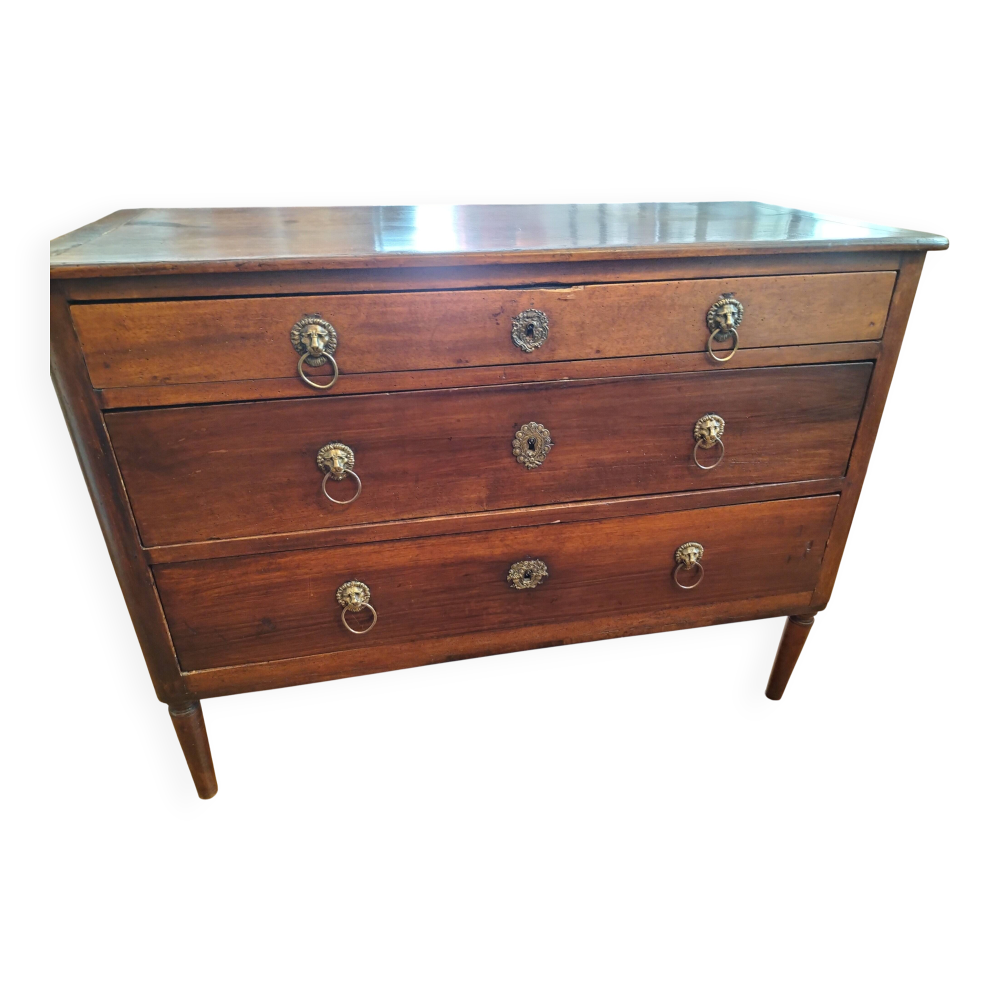 Jumping chest of drawers with 3 drawers in solid walnut, Restoration style.