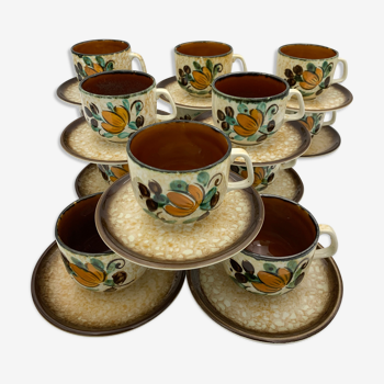 Set of 13 ceramic cups and sub-cups boch la louviere, corfu model - 1960s-1970s
