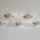 Set of 5 ramekins opaline Arcopal France roses 60s vintage