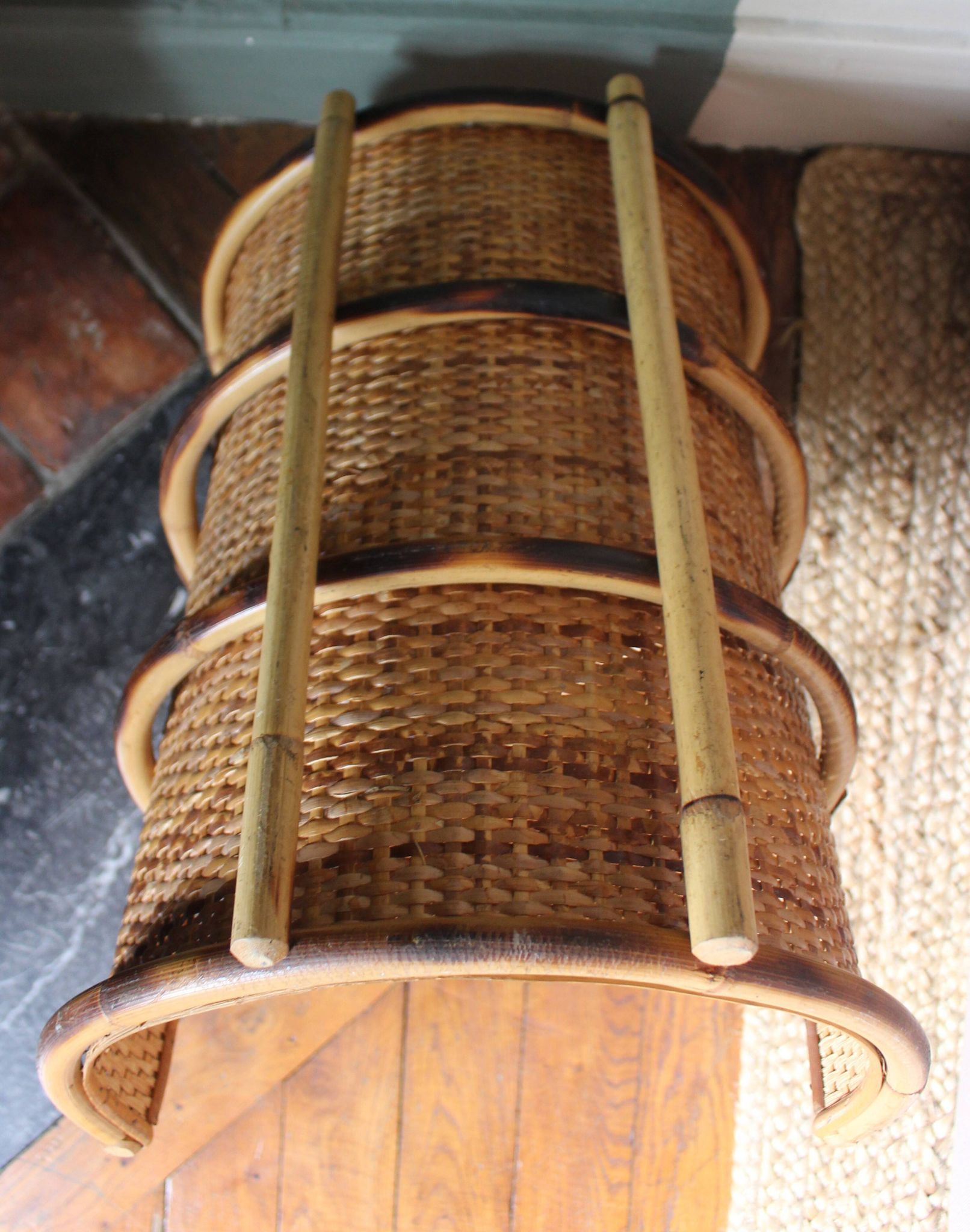 Vintage wicker log basket magazine holder