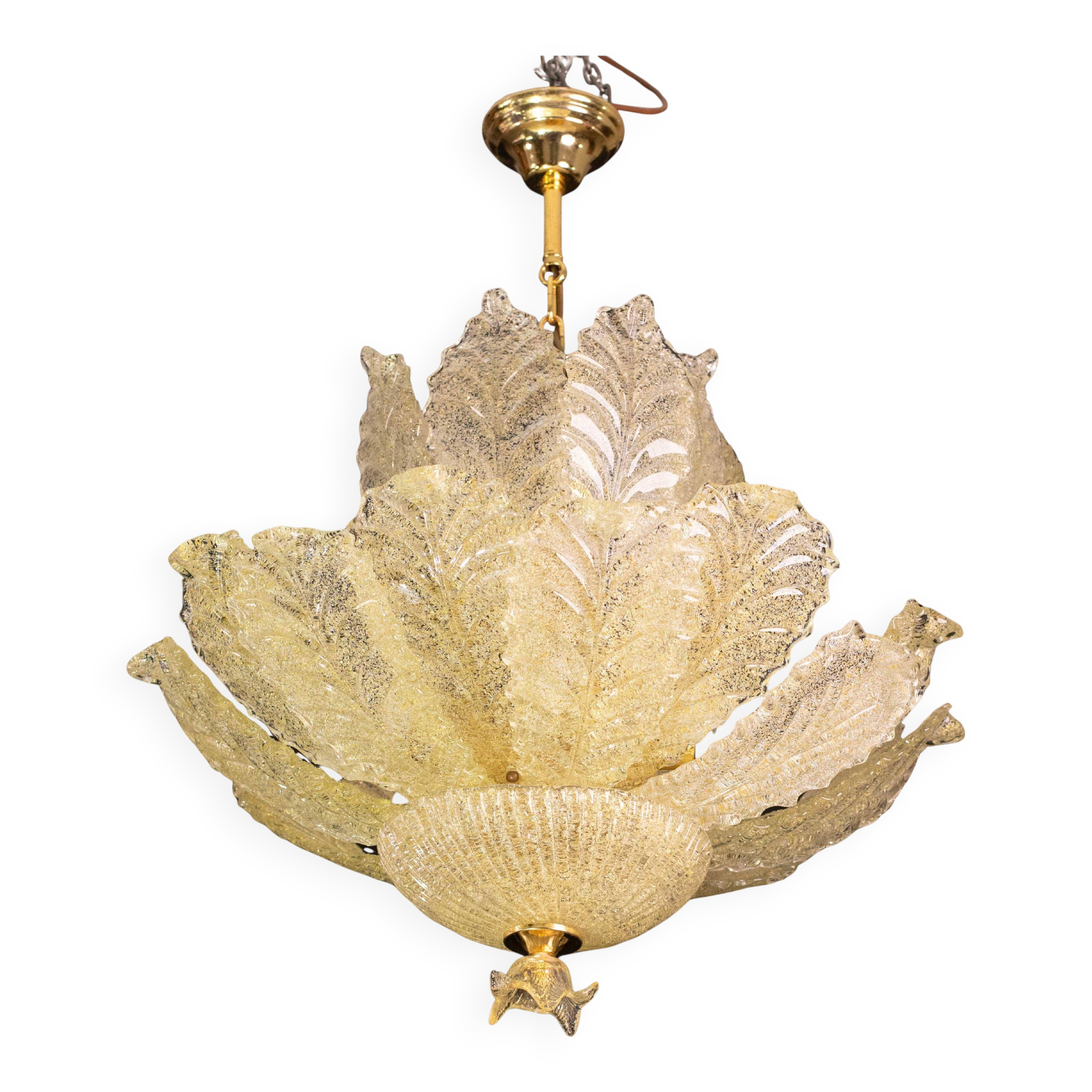 Extraordinary large size gold vintage Murano glass chandelier, 1970