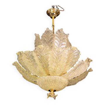 Lustre vintage en verre de Murano doré de grande taille, 1970