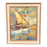 Original Swedish Oil On Panel – “Harbour Motif” – Vintage & Framed Glazed