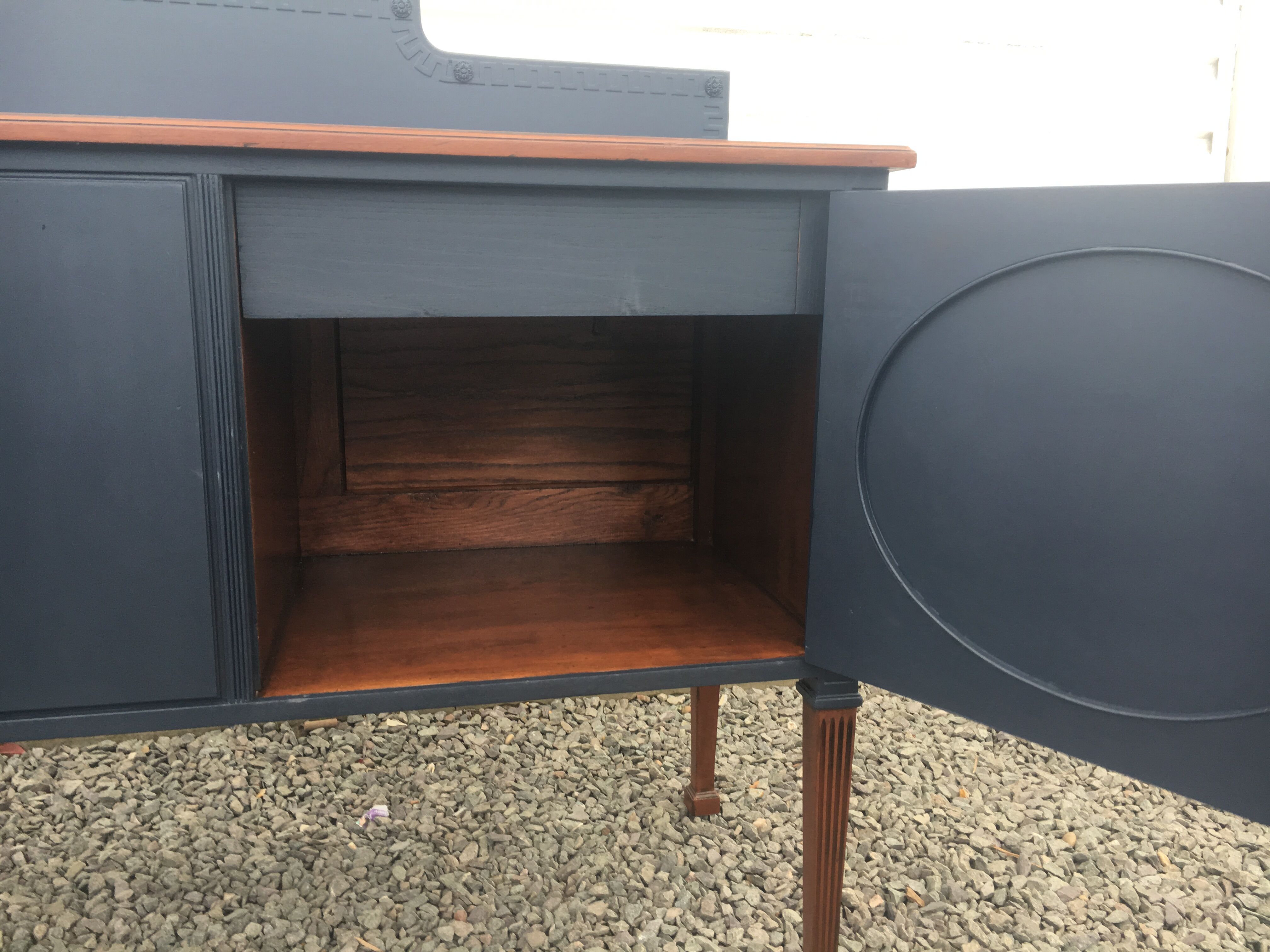 Vintage dark blue hand painted regency style buffet