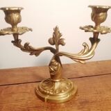 Paire de bougeoir style Louis XV rocaille en bronze doré