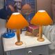 2 vintage wooden and fabric bedside lamps