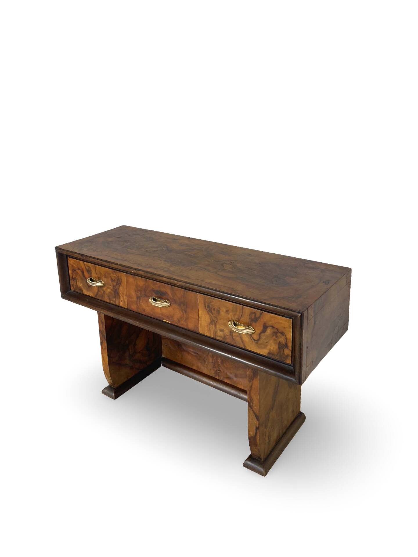 Italian burl walnut art deco console table, 1930s.