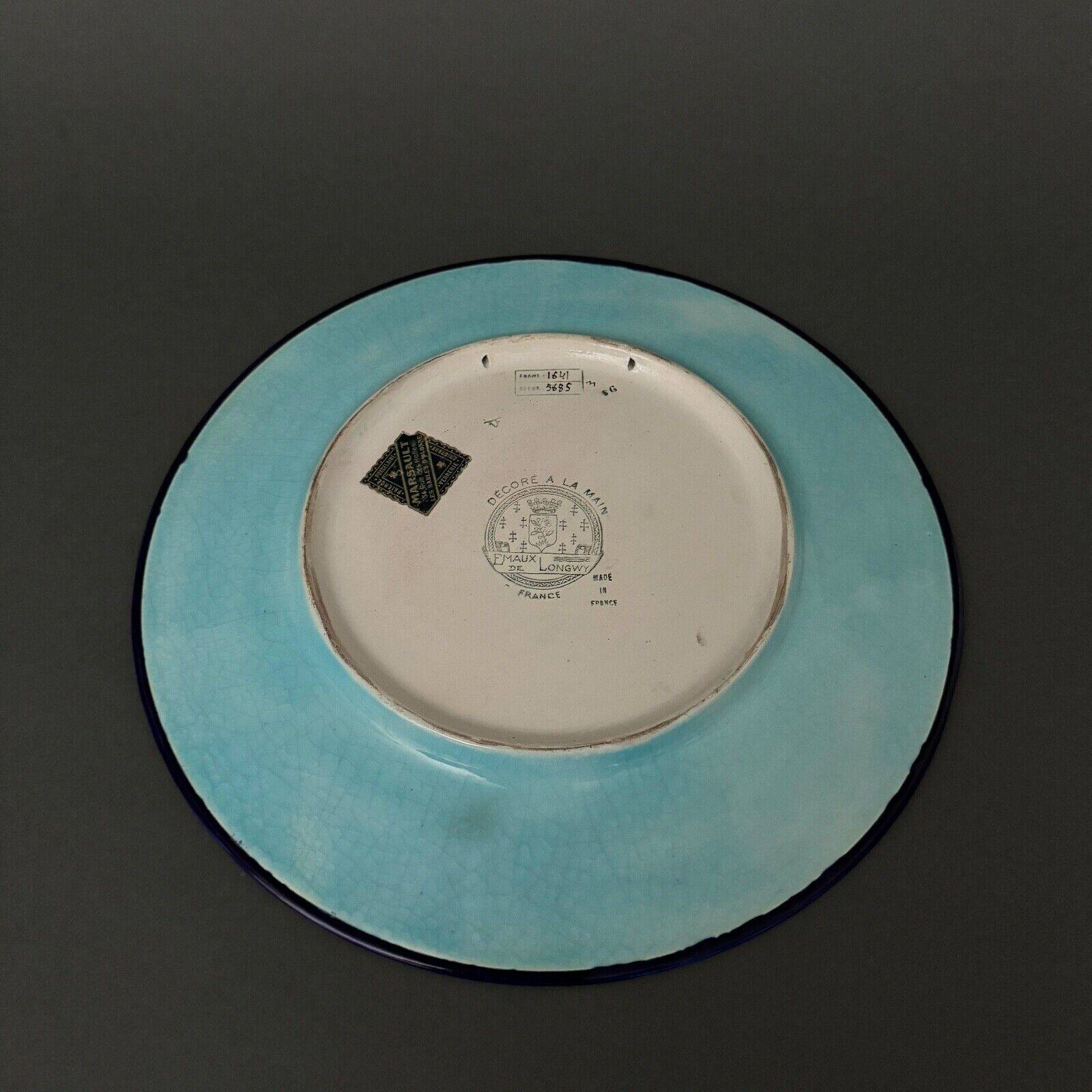 Longwy enamel dish decorated with a port scene