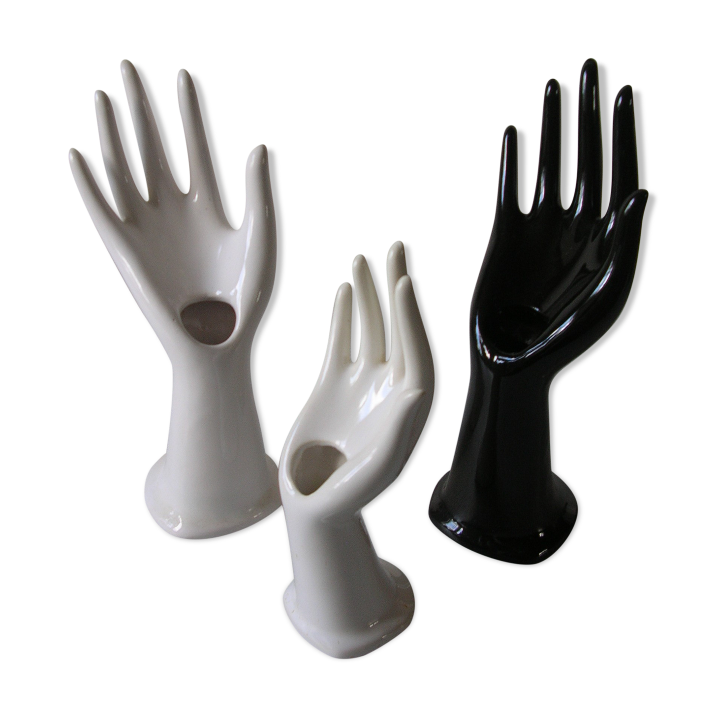 Set of 3 old 1970s ceramic hand-shaped soliflores