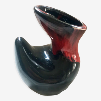 Vase lava numéroté rouge orangé et brun noir