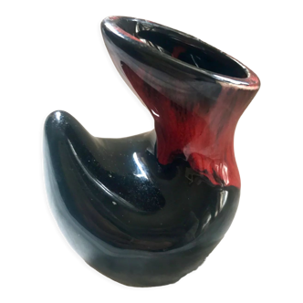 Numbered orange-red and black-brown lava vase