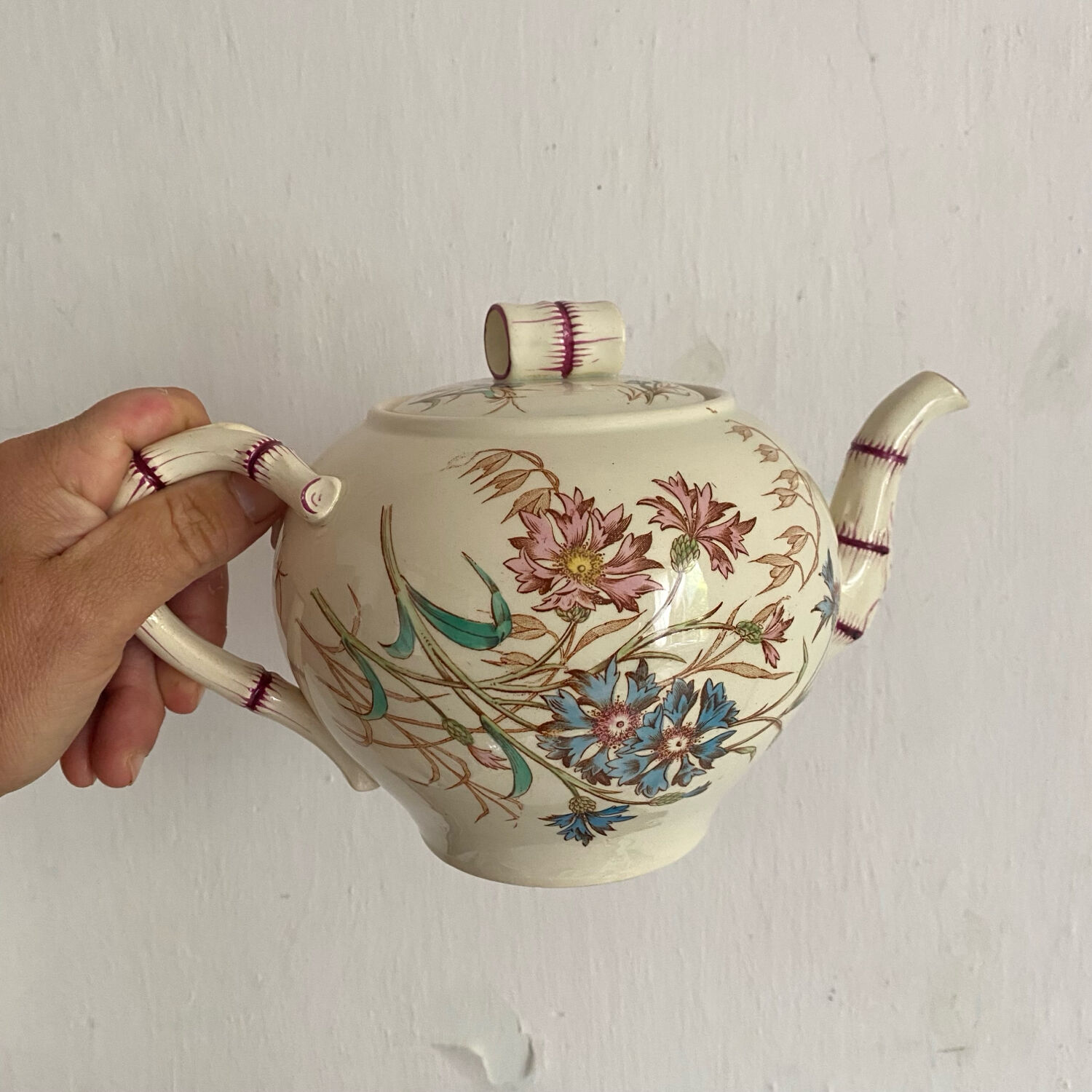 K&G Luneville Cornflower Polychrome Ironstone Teapot