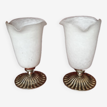 Pair of art deco speckled glass vianne lamps attributed