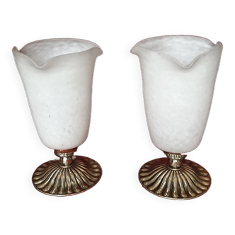 Pair of art deco speckled glass vianne lamps attributed
