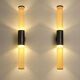 Pair of monumental wall sconces (77 cm) in steel and amber bubbled glass – Italy, circa 1970