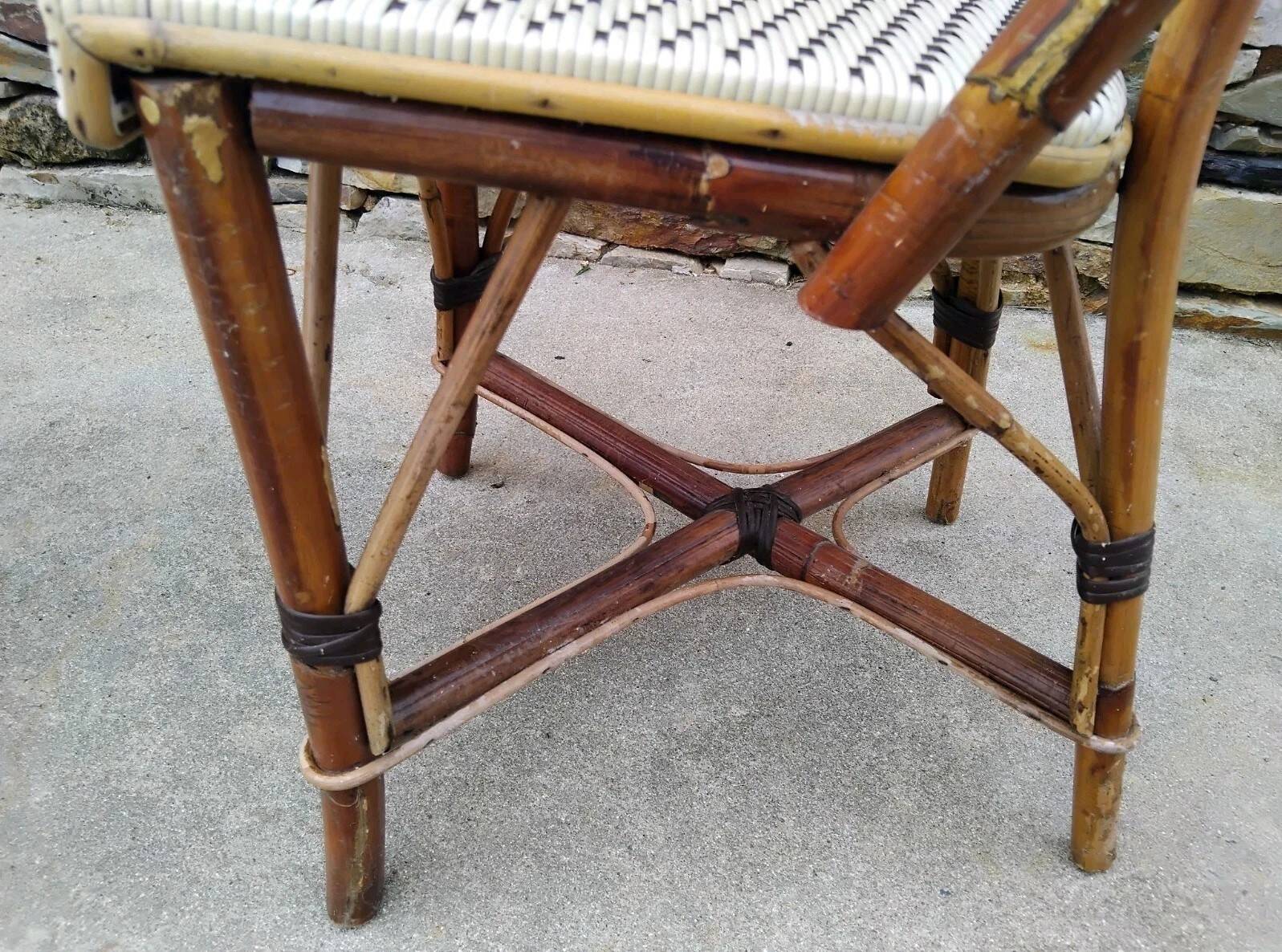 Pair of Vintage Wooden and Woven Plastic Bistro Chairs