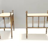 Pair of Brass and White Lacquered Nightstands with Marble Tops, Italy